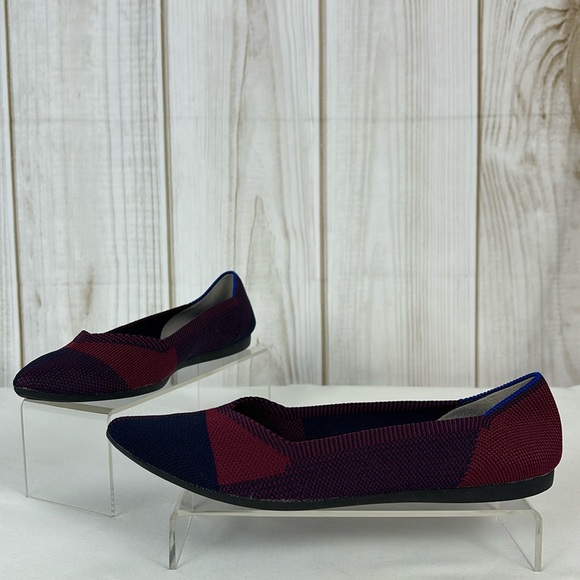 Rothy’s Pointer Ballerina Flats Fabric Comfort Slip-On Shoes Blue Red Size 8 - Picture 2 of 14